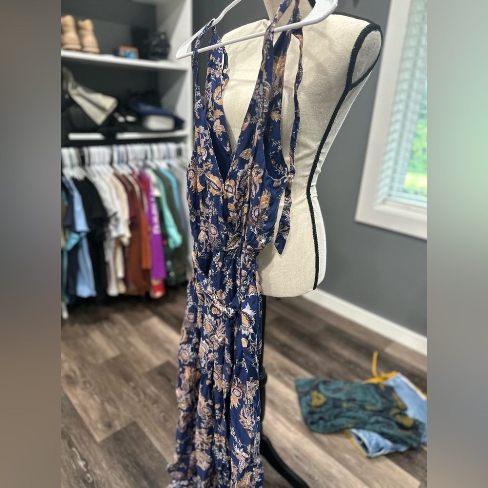 Ett:Twa Wide Leg Jumpsuit Blue Floral Paisley XS Anthropologie Spring Boho Flowy - Picture 5 of 8